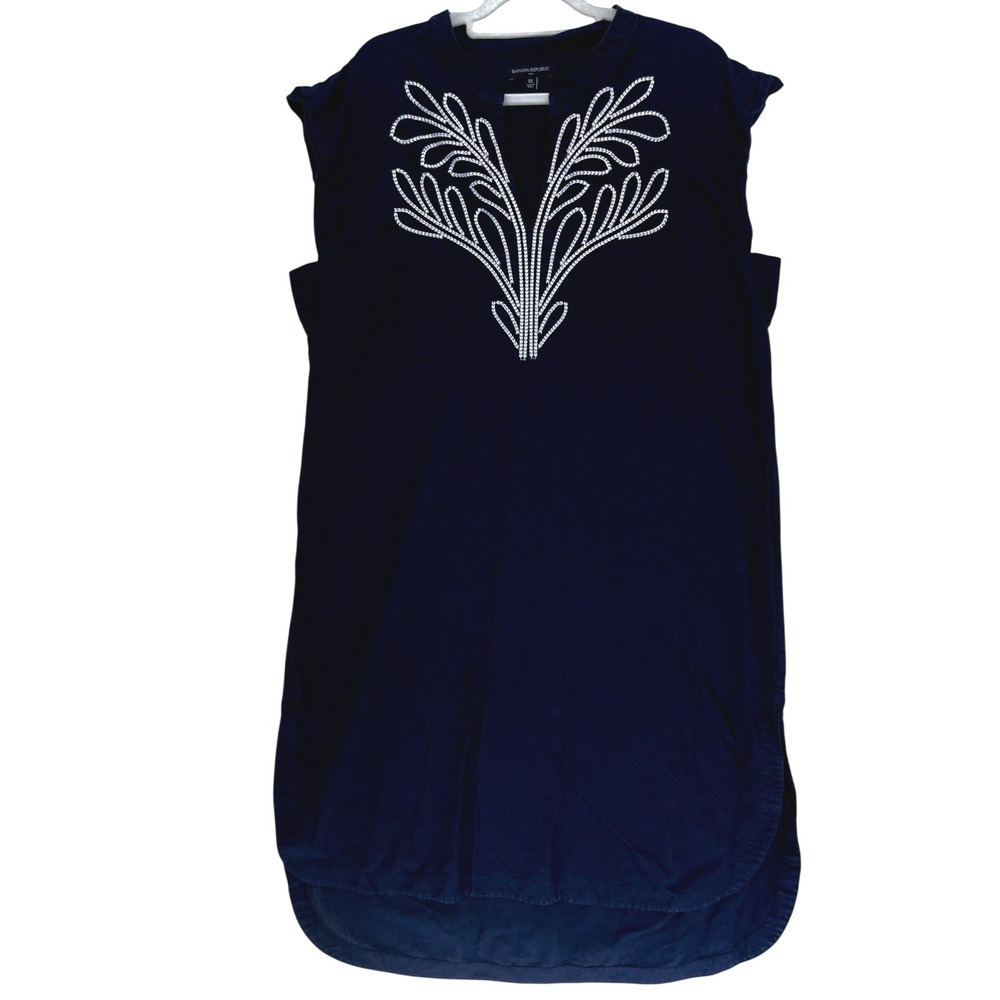 Banana Republic Black Embroidered Midi Shift Dress XL Sleeveless Linen Blend